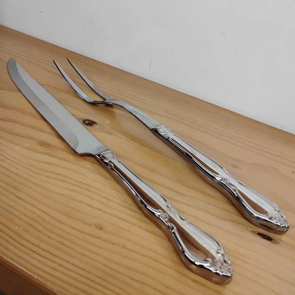 Imperial Stainless Steel USA Carving Set Fork & Knife Rosedale Flower Scroll MCM